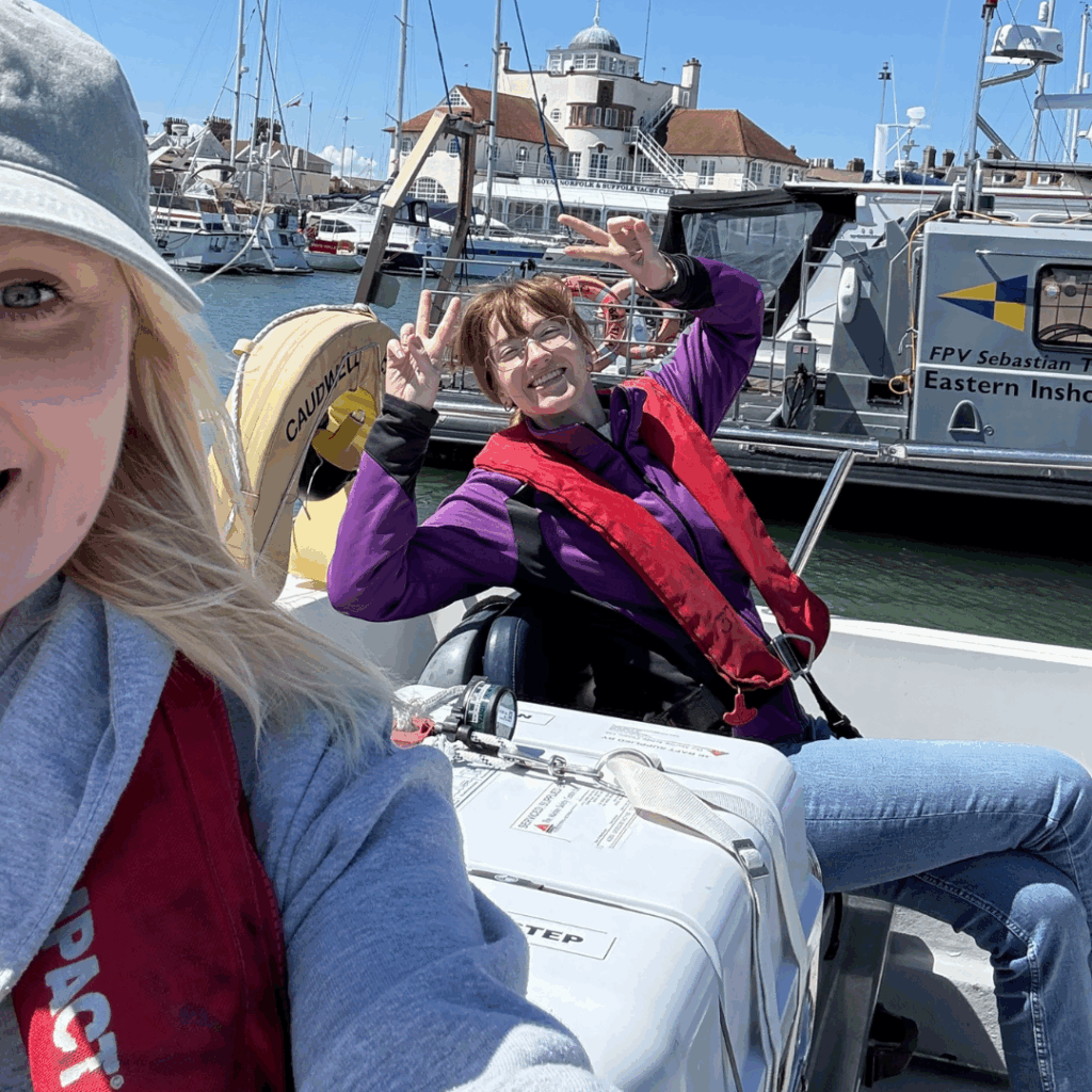 Caudwell Marine Graduate on back of test boat